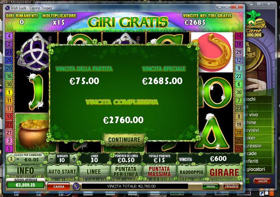 vincita irish luck casino tropez
