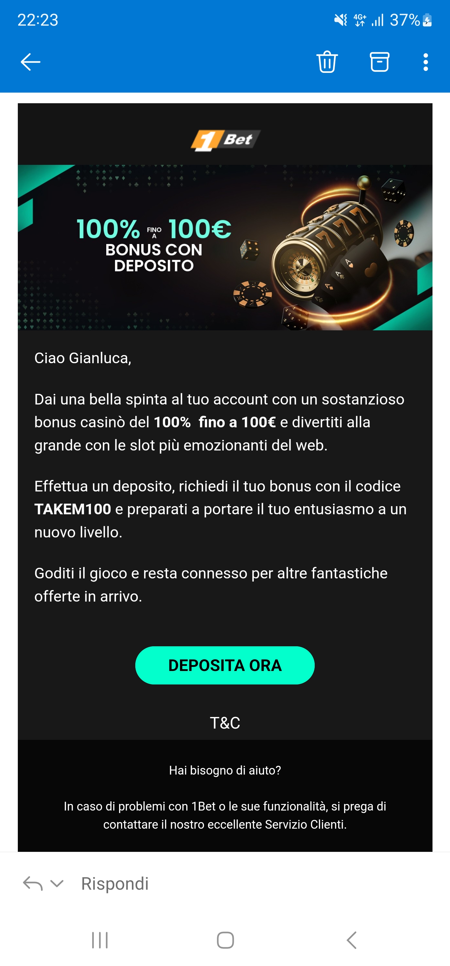 Promozione ricevuta con codice