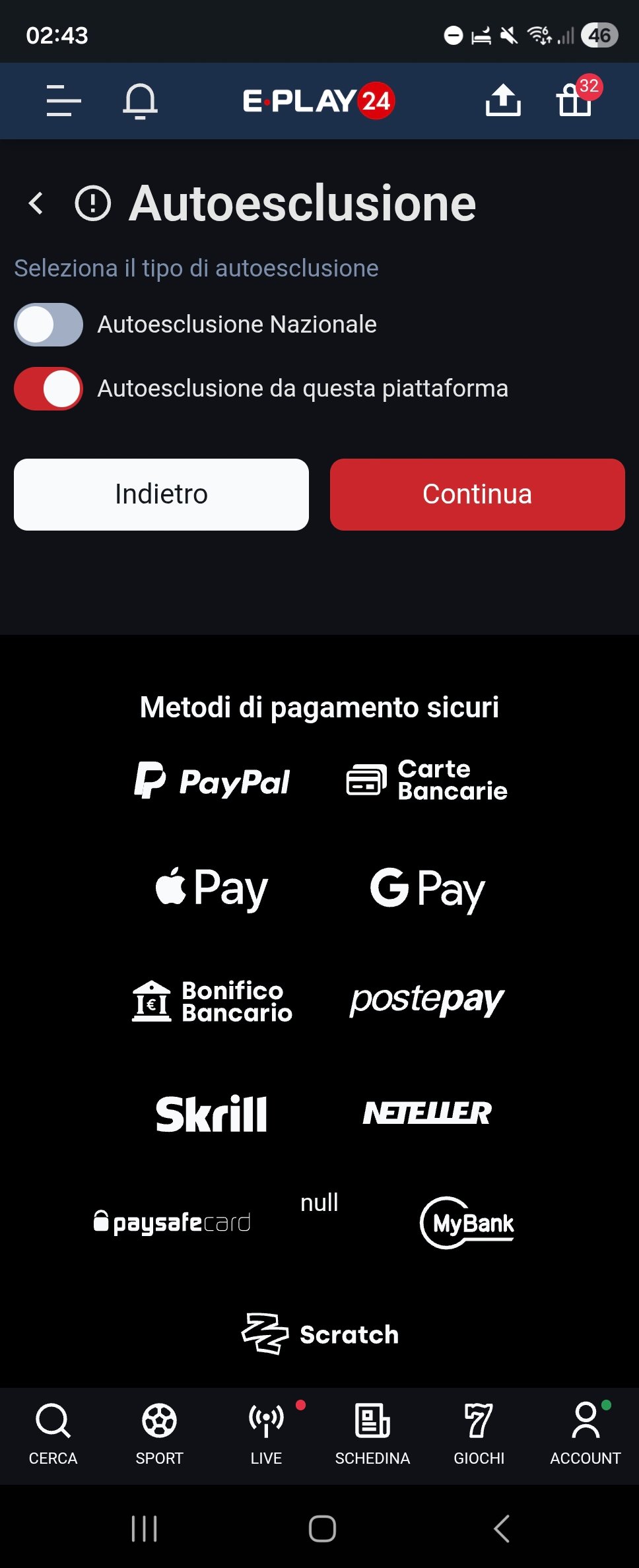 Ecco la schermata